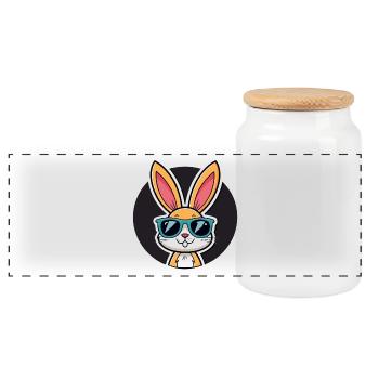 Solar Bunny in Blue Glasses - Panoramic Cookie Jar with Wooden Lid - white - Front