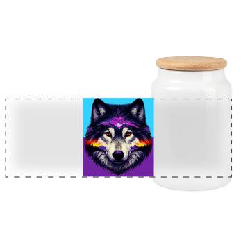 Loup - Boîte à biscuits avec couvercle en bois - blanc - Devant
