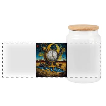 Horloge à temps flottante dans le désert de sable - Boîte à biscuits avec couvercle en bois - blanc - Devant