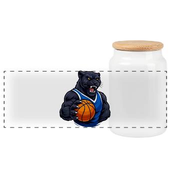 Panther mit Basketball-Motiv - Panorama Keksdose mit Holzdeckel - Weiß - Vorne