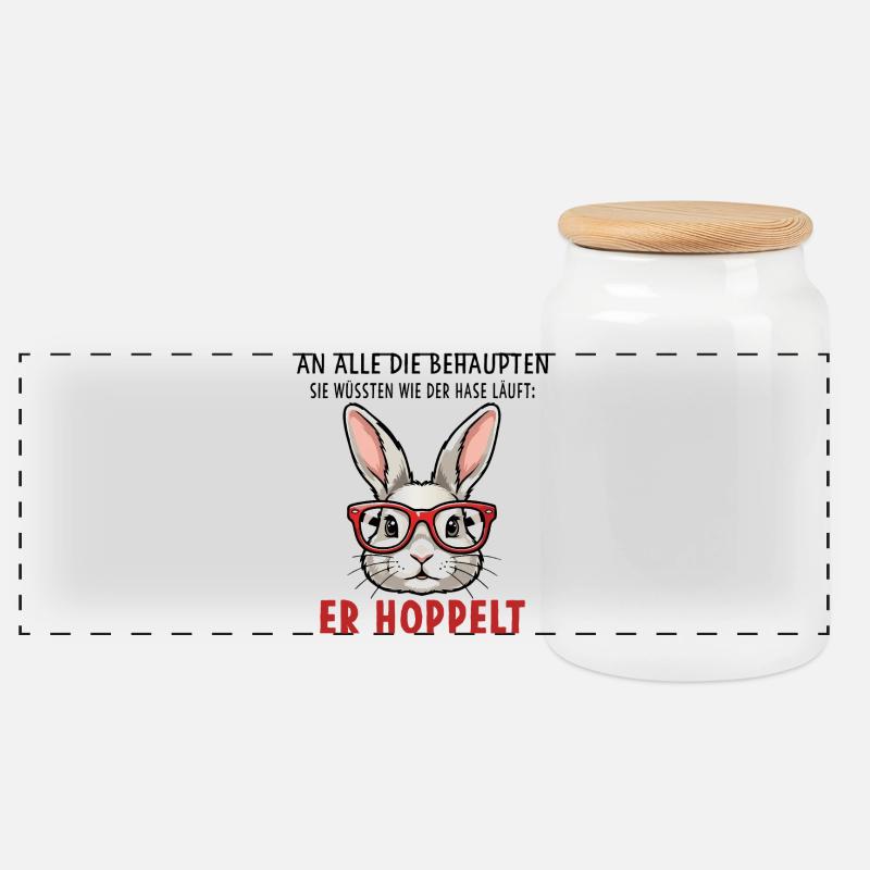 Hase mit Brille Lustiger Spruch Er Hoppelt Wortwit - Panorama Keksdose mit Holzdeckel - Weiß