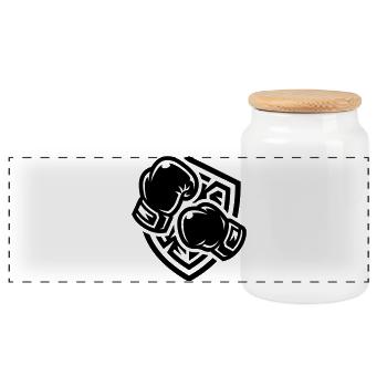 Boxhandschuhe Wappen Boxen - Panorama Keksdose mit Holzdeckel - Weiß - Vorne
