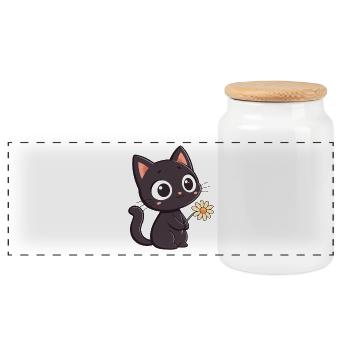 Chat noir et marguerite - Boîte à biscuits avec couvercle en bois - blanc - Devant