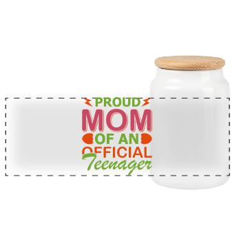 Proud Mom Of An Official Teenager Shirt - Panoramic Cookie Jar with Wooden Lid - white - Front