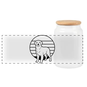 Retriever Dog Retro Sun Outline - Panoramic Cookie Jar with Wooden Lid - white - Front