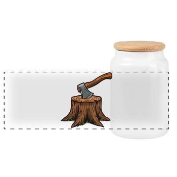 Hache dans la souche d’arbre – Art du bois - Boîte à biscuits avec couvercle en bois - blanc - Devant