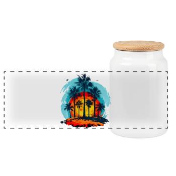 Palm trees at tropical sunset - Panoramic Cookie Jar with Wooden Lid - white - Front