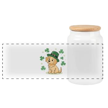 Little Labrador Dog Leprechaun Clubs - Panoramic Cookie Jar with Wooden Lid - white - Front