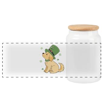 Chien Laabrador chapeau vert trèfle porte-bonheur - Boîte à biscuits avec couvercle en bois - blanc - Devant