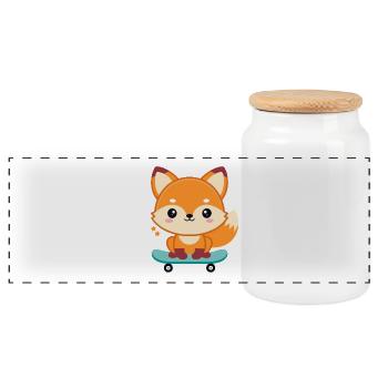 Fox on a cheerful skateboard - Panoramic Cookie Jar with Wooden Lid - white - Front