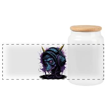 Neon Skull with Headphones DJ - Panoramic Cookie Jar with Wooden Lid - white - Front