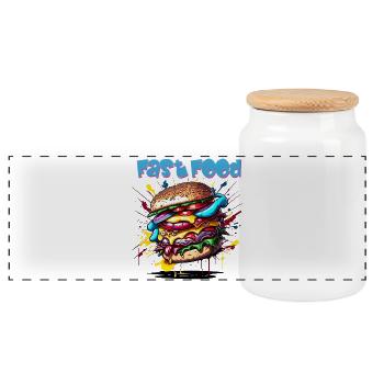 Burger - Hamburger - Fastfood - Panorama Keksdose mit Holzdeckel - Weiß - Vorne