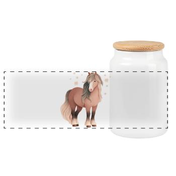 Horse with stars - Panoramic Cookie Jar with Wooden Lid - white - Front