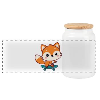 Colorful kawaii skate fox - Panoramic Cookie Jar with Wooden Lid - white - Front