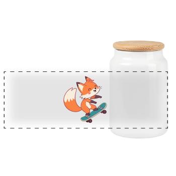 Fuchs-Skateboarder auf Skateboard - Panorama Keksdose mit Holzdeckel - Weiß - Vorne