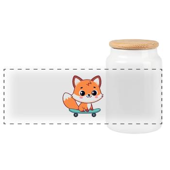 Kawaii Fox on Skateboard - Panoramic Cookie Jar with Wooden Lid - white - Front