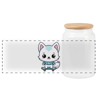 Little Fox Skateboard Blue - Panoramic Cookie Jar with Wooden Lid - white - Front