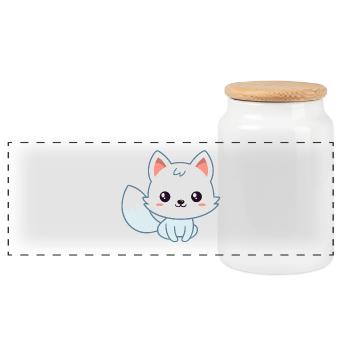 Kawaii White Pastel Fox - Panoramic Cookie Jar with Wooden Lid - white - Front