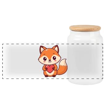 Renard Kawaii Coeur Coloré - Boîte à biscuits avec couvercle en bois - blanc - Devant