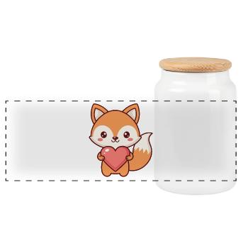 Fox Heart Kawaii Adored - Panoramic Cookie Jar with Wooden Lid - white - Front