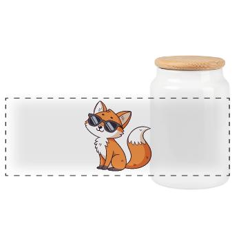 Fox swag in sunglasses - Panoramic Cookie Jar with Wooden Lid - white - Front