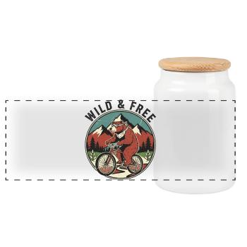 Wild & Free Grizzly Bear Bicycle Vintage Emblem - Panoramic Cookie Jar with Wooden Lid - white - Front