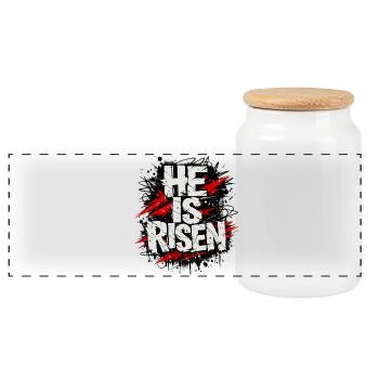 He is Risen Jesus Easter - Panoramic Cookie Jar with Wooden Lid - white - Front