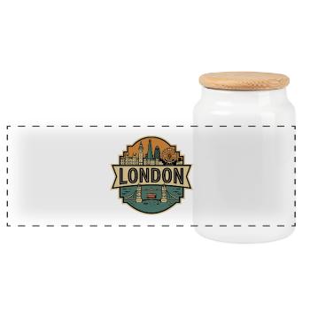 Retro London England Vintage Skyline - Panoramic Cookie Jar with Wooden Lid - white - Front