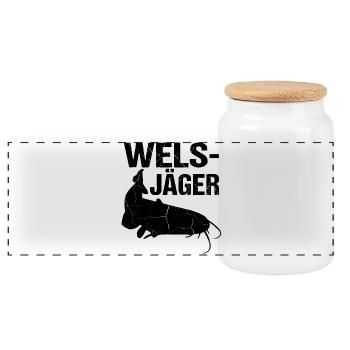 Wels-Jäger-  Perfekt für alle Hobbyangler  - Panorama Keksdose mit Holzdeckel - Weiß - Vorne