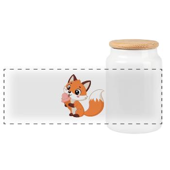 Renard mignon et glace - Panoramic Cookie Jar with Wooden Lid - white - Front