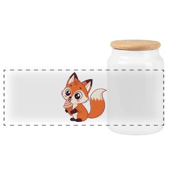 Renard gourmand crème glacée - Panoramic Cookie Jar with Wooden Lid - white - Front