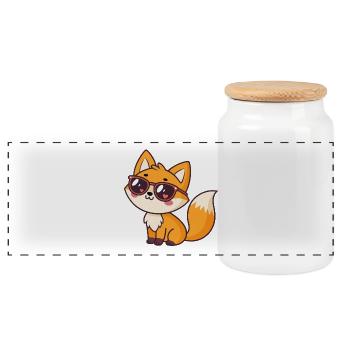 Kawaii Fox Glasses Hearts - Panoramic Cookie Jar with Wooden Lid - white - Front