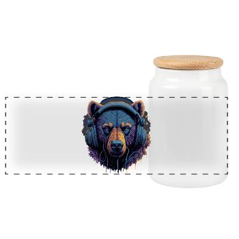 Ours néon avec un DJ casque - Boîte à biscuits avec couvercle en bois - blanc - Devant