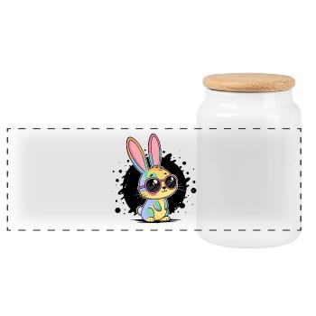 Rainbow Bunny Pastel Glasses - Panoramic Cookie Jar with Wooden Lid - white - Front