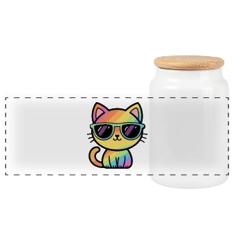 Coole Regenbogenkatzen-Pastell-Sonnenbrille - Panorama Keksdose mit Holzdeckel - Weiß - Vorne
