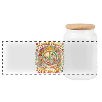 Peace Love Freedom Flower - Panoramic Cookie Jar with Wooden Lid - white - Front