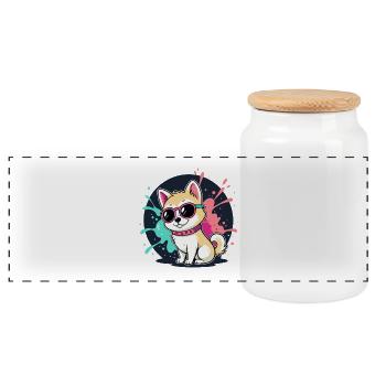 Chiot Kawaii Soleil et Lunettes - Boîte à biscuits avec couvercle en bois - blanc - Devant