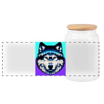 Loup - Boîte à biscuits avec couvercle en bois - blanc - Devant