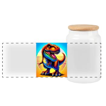 dinosaur - Panoramic Cookie Jar with Wooden Lid - white - Front