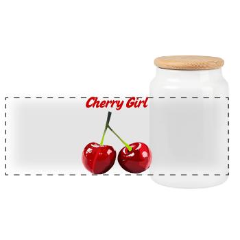 Cherry Girl Fruit Motif - Panoramic Cookie Jar with Wooden Lid - white - Front