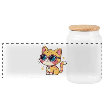 Kawaii-Katzen-Pastellrosa Brille - Panorama Keksdose mit Holzdeckel - Weiß - Vorne