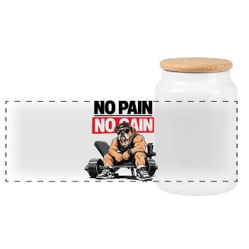 No Pain Bulldog Gym Power - Panoramic Cookie Jar with Wooden Lid - white - Front