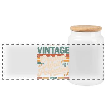 April 1982 Anniversary April 1982 Gift 1982 - Panoramic Cookie Jar with Wooden Lid - white - Front