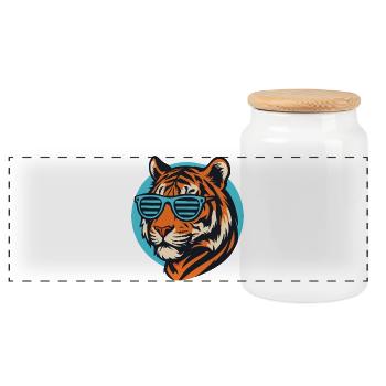 Tiger with Sunglasses Pop Art - Panoramic Cookie Jar with Wooden Lid - white - Front