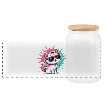 Chat coloré lunettes soleil - Boîte à biscuits avec couvercle en bois - blanc - Devant