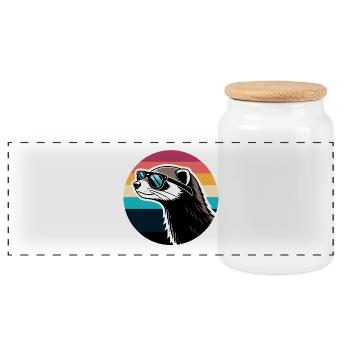 Ferret silhouette retro rainbow - Panoramic Cookie Jar with Wooden Lid - white - Front