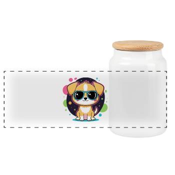 Neon-Welpe mit Brille - Panorama Keksdose mit Holzdeckel - Weiß - Vorne