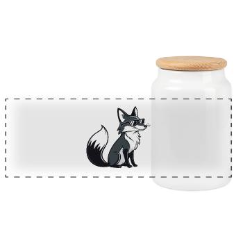 Schwarz-Weiß Cooler Fuchs mit Sonnenbrille - Panorama Keksdose mit Holzdeckel - Weiß - Vorne