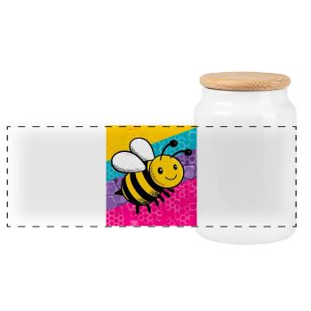 bee - Panoramic Cookie Jar with Wooden Lid - white - Front