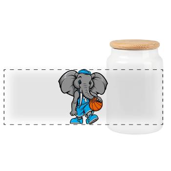 Basket-ball d’éléphant - Boîte à biscuits avec couvercle en bois - blanc - Devant